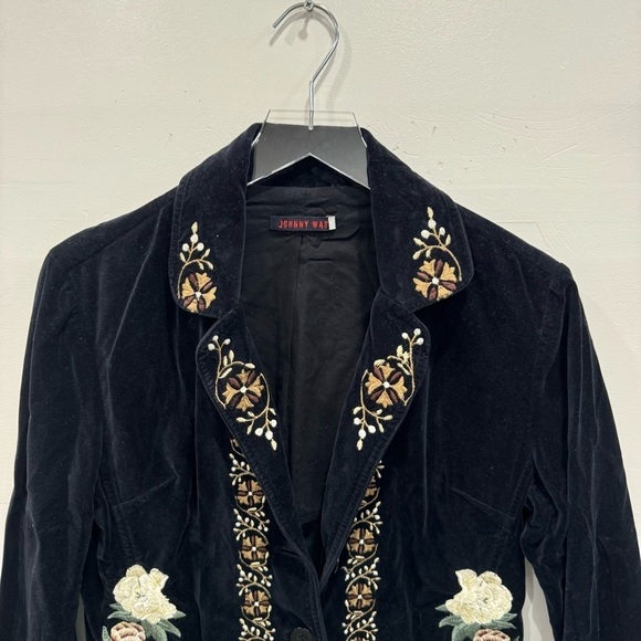 Johnny Was Velvet Embroidered Blazer Jacket 3 Button Black Small - Picture 3 of 7